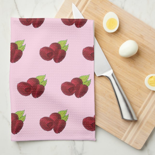 Ripe Raspberry Red Raspberries Berry Fruit Print Tea Towel (Quarter Fold)