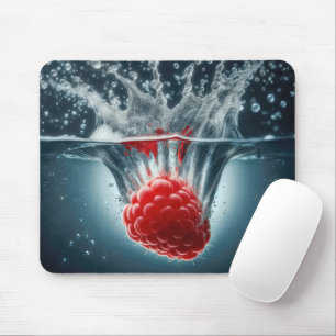 Ripe Raspberry Splashing Into Water Mouse Mat