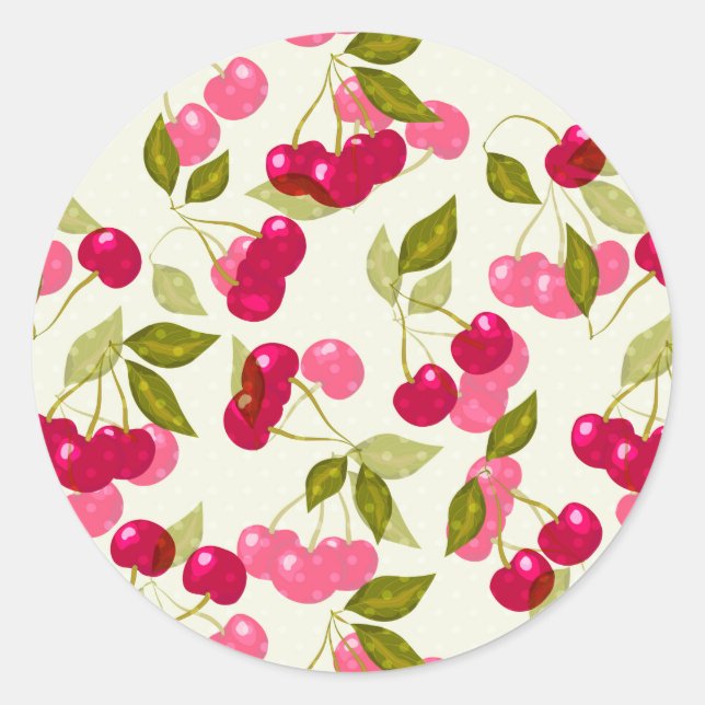 Ripe red cherry . classic round sticker (Front)