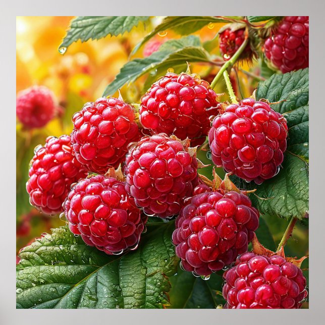 🍓 Ripe Red Raspberry Glow ❄️ Fresh Fruit Kitchen  Poster (Front)