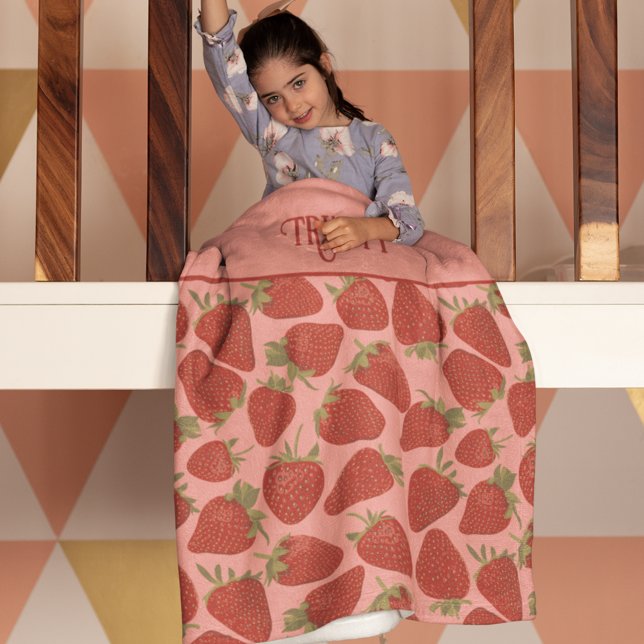 Ripe Red Strawberries Illustrations Personalised Fleece Blanket (Creator Uploaded)