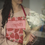 Ripe Red Strawberries on Pink Personalised Apron<br><div class="desc">This sweet patterned apron is ready to be personalised with a name and features my illustrations of juicy ripe red strawberries set against a pretty pink background.</div>