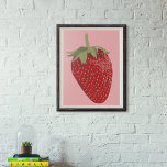 Ripe Red Strawberry Illustration on Pink Poster<br><div class="desc">This poster looks almost good enough to eat with my realistic style illustration of a ripe red strawberry set against a pink background.</div>