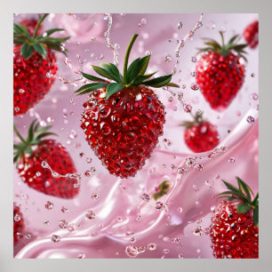 Ripe strawberries composition poster