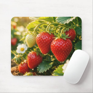 Ripe Strawberries Hanging on a Plant Mouse Mat