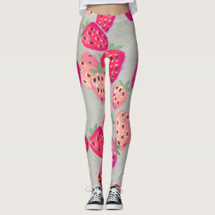 Ripe Strawberry Hand Drawn Texture Leggings