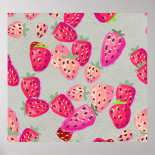 Ripe Strawberry Hand Drawn Texture Poster