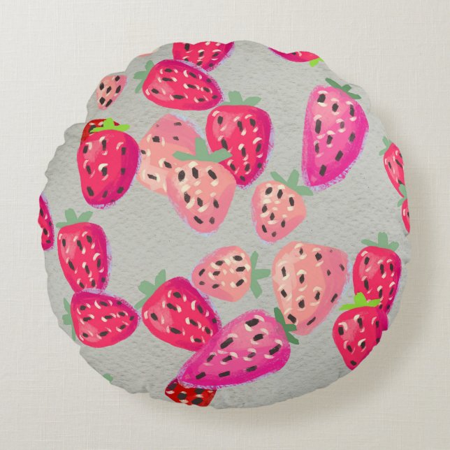 Ripe Strawberry Hand Drawn Texture Round Cushion (Front)