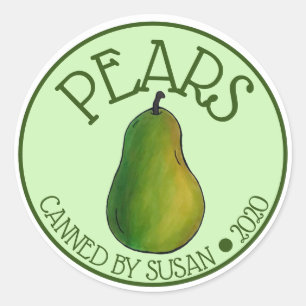Ripe Summer Green Pear Fruit Pears Canned By Classic Round Sticker