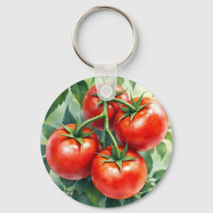 Ripe Tomato Vine Watercolor Fresh Key Ring