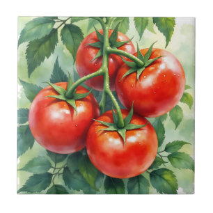 Ripe Tomato Vine Watercolor Fresh Tile