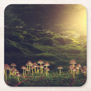 Ripe Wild Mushrooms in the Forest Square Paper Coaster