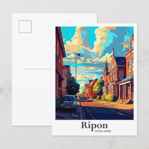 Ripon England Art Vintage Travel Illustration Postcard