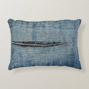 Ripped Blue Jeans Photograph Decorative Cushion