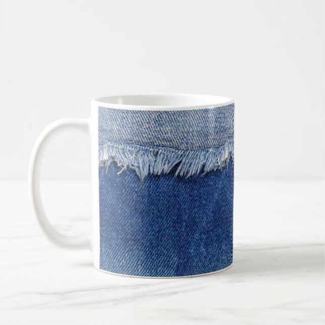 Ripped Denim Jeans Fabric Background Coffee Mug (Left)