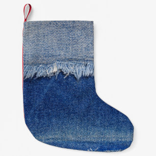 Ripped Denim Jeans Fabric Background Small Christmas Stocking
