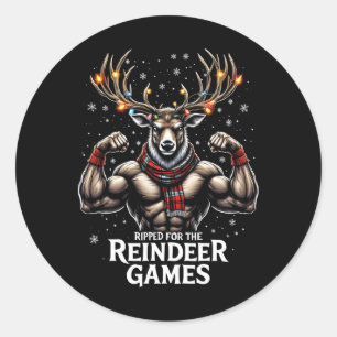 Ripped For The Games Funny Christmas Gym Workout R Classic Round Sticker