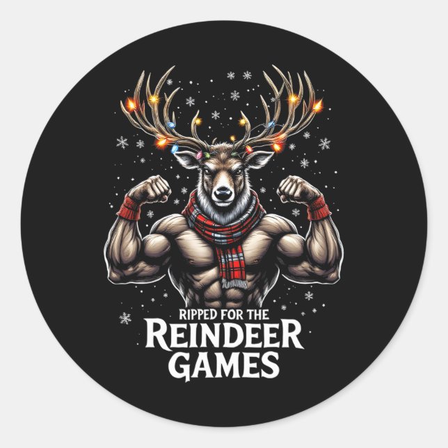Ripped For The Games Funny Christmas Gym Workout R Classic Round Sticker (Front)