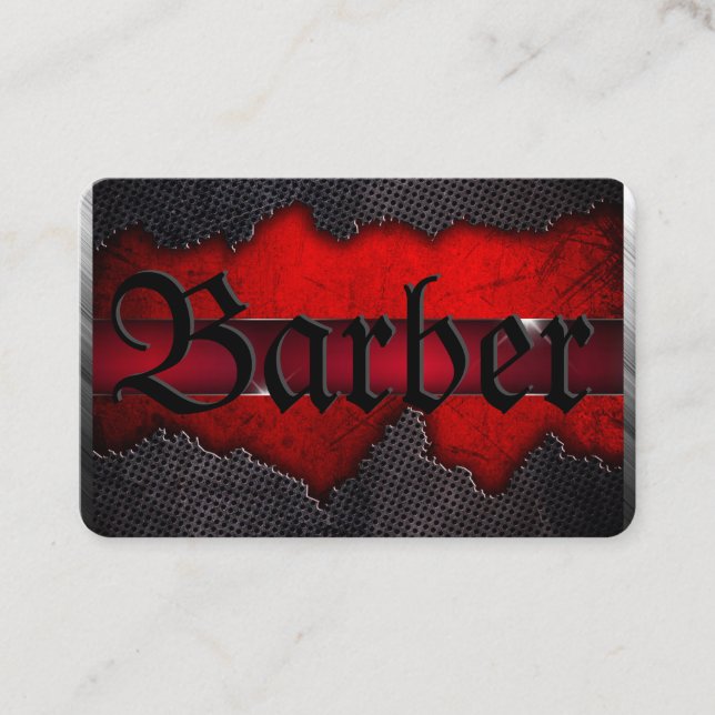 Ripped Grey Metal over Deep Red on a Business Card (Front)