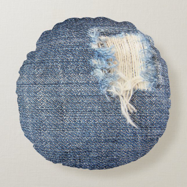 Ripped Jeans Look Round Pillow (Front)