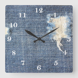 Ripped Jeans Look Square Wall Clock