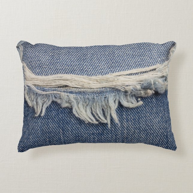 Ripped jeans texture, stylish background. decorative cushion (Front)