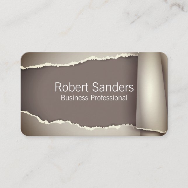 Ripped Paper Grey Background Business Card (Front)