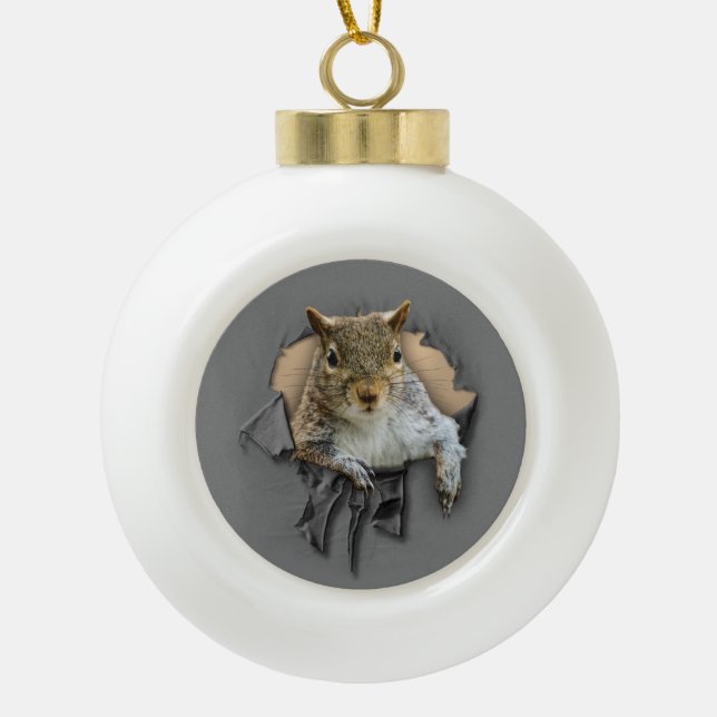 Ripped Shirt Squirrel Ceramic Ball Christmas Ornam Ceramic Ball Christmas Ornament (Front)
