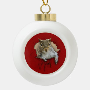 Ripped Shirt Squirrel Ceramic Ball Christmas Ornament