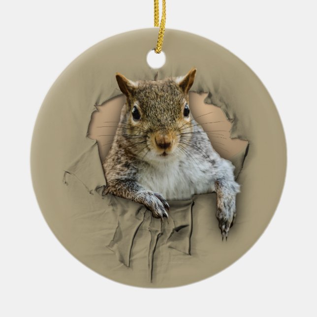 Ripped Shirt Squirrel Ceramic Tree Decoration (Front)