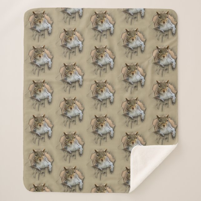 Ripped Shirt Squirrel Sherpa Blanket (Front)