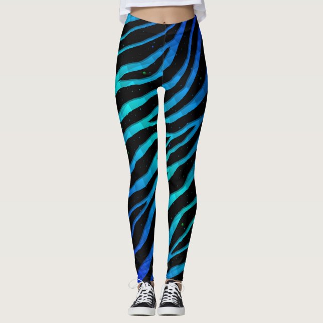 Ripped SpaceTime Stripes - Blue/Cyan Leggings (Front)