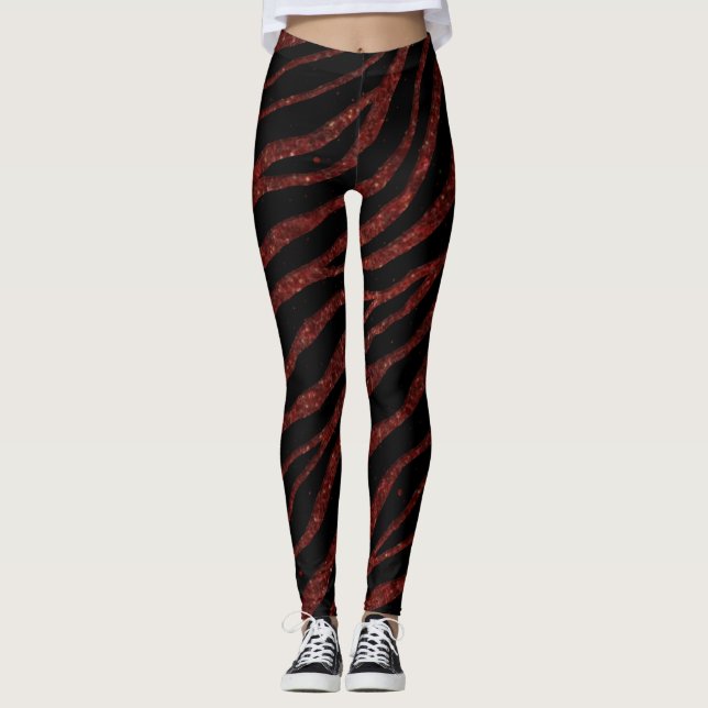 Ripped SpaceTime Stripes - Glitter Red Leggings (Front)