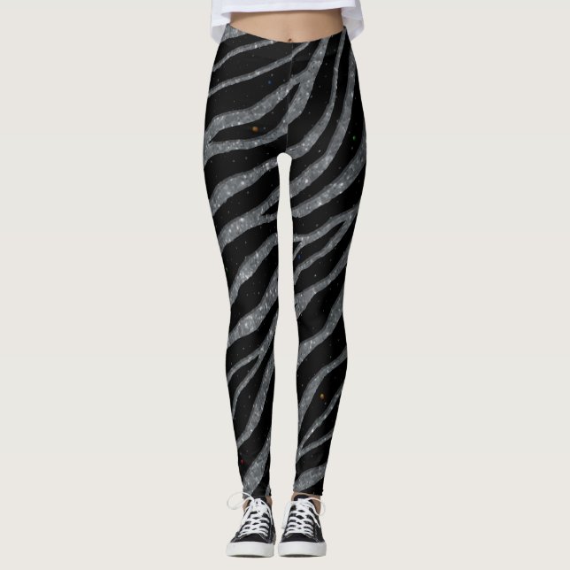 Ripped SpaceTime Stripes - Glitter Silver Leggings (Front)