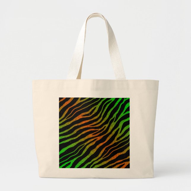 Ripped SpaceTime Stripes - Green/Orange Large Tote Bag (Front)