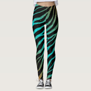Ripped SpaceTime Stripes - Orange/Cyan Leggings