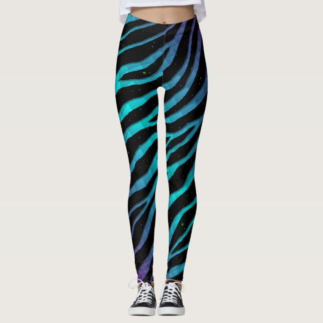 Ripped SpaceTime Stripes - Purple/Cyan Leggings (Front)