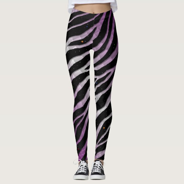 Ripped SpaceTime Stripes - Purple/White Leggings (Front)