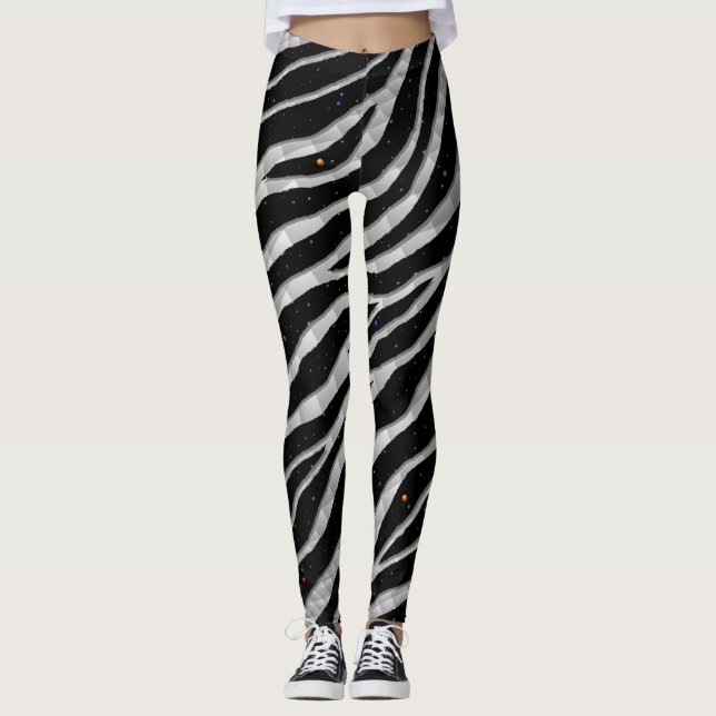 Ripped SpaceTime Stripes - Silver/White Leggings (Front)