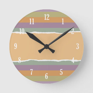 Ripped striped wrapping paper round clock
