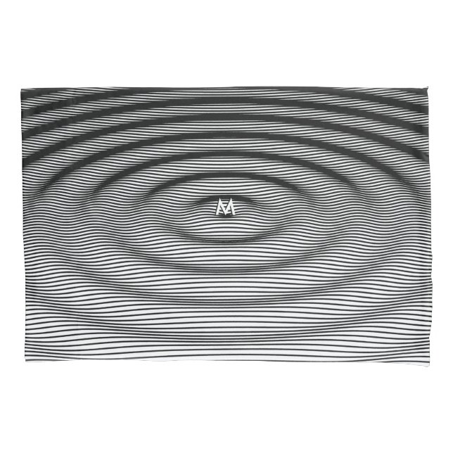 Ripple Effect Wave Pattern White on Black Monogram Pillowcase (Front)