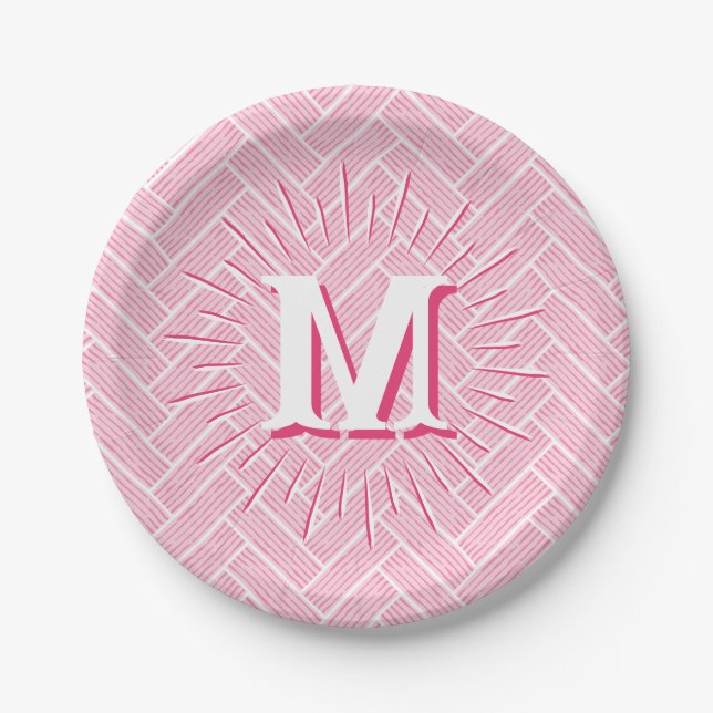 Ripple Herringbone in Pink Personalised Paper Plate (Front)