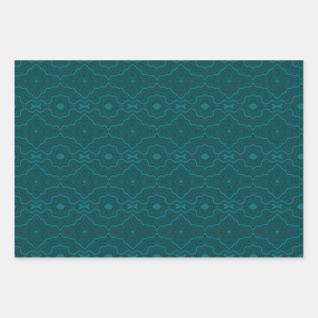 Ripple Line Work Rich Teal Variant Wrapping Paper Sheet (Front)