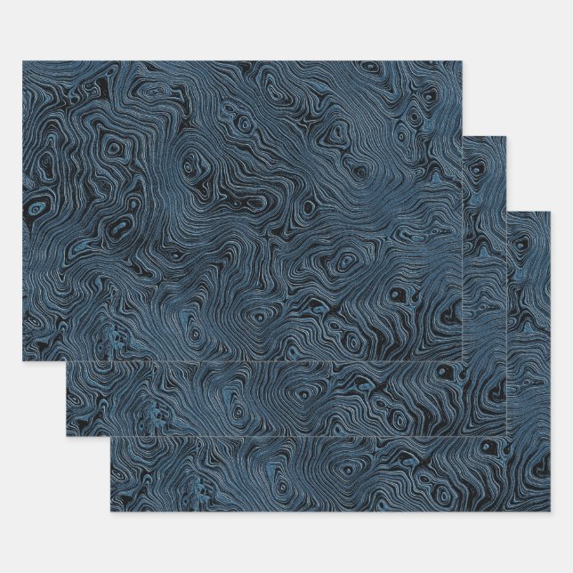 Rippled Faux Silk Moire in Rich Teal Blue  Wrapping Paper Sheet (Set)