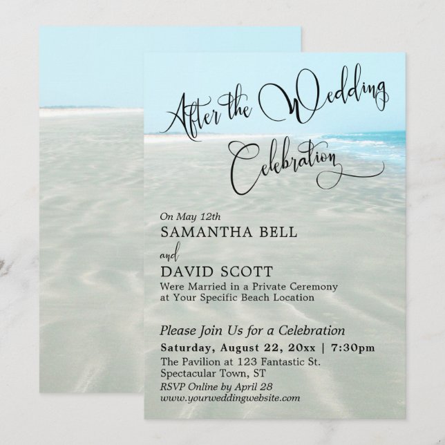 Rippled Sand Aqua Water After Beach Wedding Event Invitation (Front/Back)
