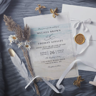 Rippled Sand Aqua Water Modern QR Code Wedding Invitation