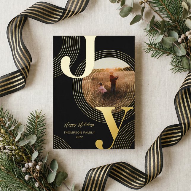 Ripples of Joy Modern Concentric Circles Photo Foil Holiday Card (Ripples of Joy Modern Abstract Concentric Circles Foil Holiday Card)