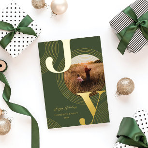 Ripples of Joy Modern Concentric Circles Photo Foil Holiday Card