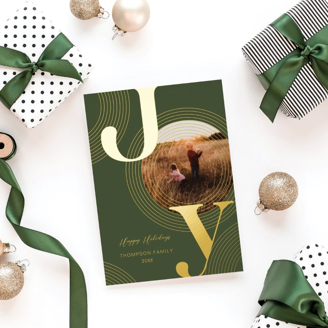Ripples of Joy Modern Concentric Circles Photo Foil Holiday Card (Creator Uploaded)