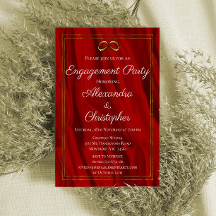 Rippling Silk Elegant Gold Rings Red Engagement Invitation